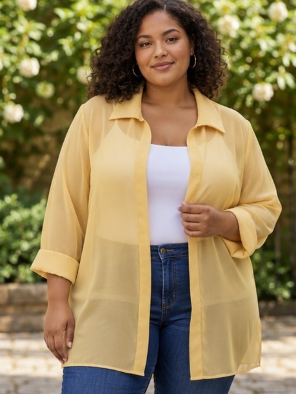 Midnight Velvet Sheer Gold Open Front Shirt Jacket - 20W